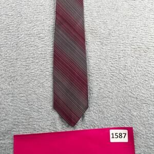 Paco Rabanne Paris Silk Necktie Burgundy Diagonal Striped Tie